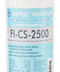 Replacement FI-CS-2500 Filter For CS-2500 Water Filtration System US Made, vertical view with label details