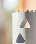 Bosch 2-1/4 in bi-metal T-slot hole saw, silver metal body with red Bosch logo, side view