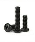 30 Pack M4 X 16mm Pan Head Machine Screws Black Oxide 304 Stainless Steel Fully Threaded Phillips Drive displayed in various lengths.