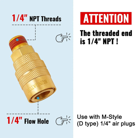 Brass SUNGATOR 1/4-inch NPT air hose fittings, 2-pack, male quick-connect couplers