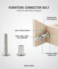 Heavy Duty Dual Thread Furniture Connector Bolt For Cabinet Assembly And Repair, Carbon Steel Hanger Bolt with Silver Finish