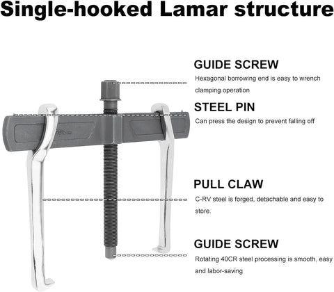 Front view of a 12-inch two-jaw CR-V steel gear puller with an adjustable center screw.