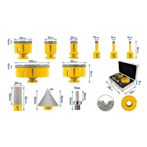 Awesome Heavy Duty 8 Piece Diamond Hole Saw Kit For Tile Marble Brick With Aluminum Case And Adapter So You Can Drilling Like A Pro, 6-100mm bits