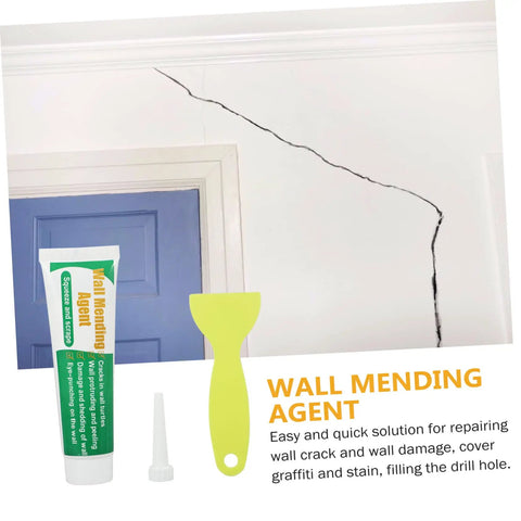 Two Pack Wall Repair Cream Kit With Scraper And Precision Applicator For Quick Interior And Exterior Crack Repair Self Adhesive Paste For DIY Home Projects shown with wall crack.