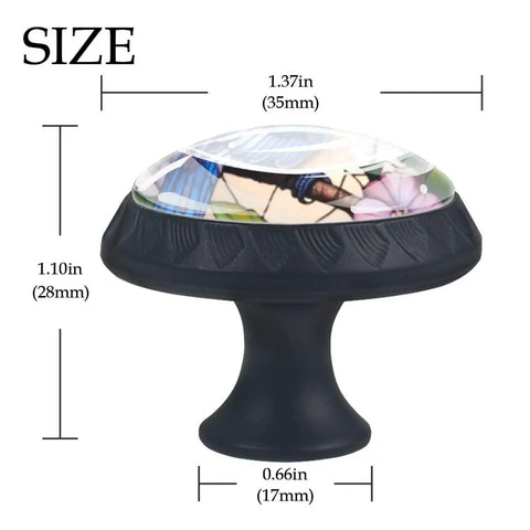 Stained Glass Bird Cabinet Knobs 1.37 Inch Crystal Glass Drawer Pulls with size dimensions, black ABS base