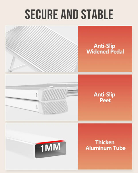 Close-up of Three Step Folding Ladder For Home Use, Lightweight Aluminum Step Stool with anti-slip pedals and 1mm thick tubes.