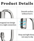 Product details showing 304 stainless steel quick links with hexagonal nut design, smooth surface, deep threads for tight connections