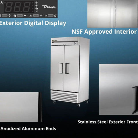 No Nonsense 40 Inch Reach In Freezer With 35 Cubic Feet Upright Cold Storage Tough Stainless Steel Cabinet with display and doors.
