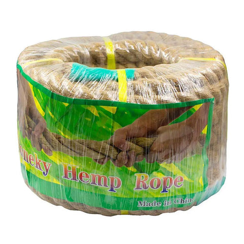 All Natural Jute Rope 1.5 Inch By 48 Feet 4 Strand Twisted Hemp wrapped in packaging, eco-friendly and splinter-free.