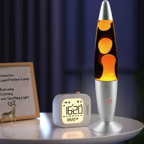 13 Inch Liquid Motion Lamp With Yellow Wax Flow In Clear Water on table for cozy vibe ambient night light