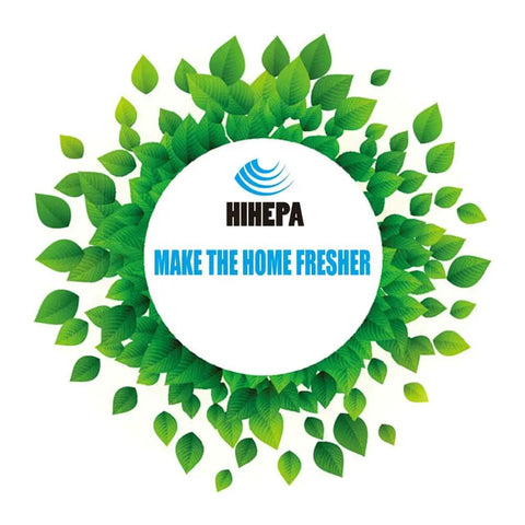 Circular logo with green leaves and text 'HIHEPA Make the Home Fresher'