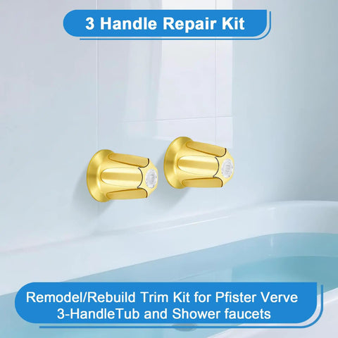 Gold Bathtub Shower Trim Kit For Price Pfister Valve installed on bathroom wall near bathtub