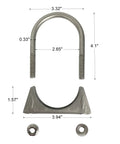 Heavy Duty 2.5 Inch Muffler Exhaust Clamp Stainless Steel U Bolt For 2.5 Inch Pipes, Clamp On Tip Pipes Connection, Beefy Yet Reliable Automotive Clamp Built From T201 Stainless with measurements