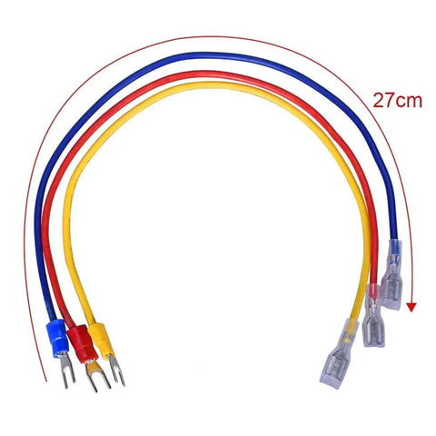 Red, yellow, and blue 27cm wire connectors for Illuminated Rocker Switch Power Inlet Module Plug Kit With 10A Fuse And 18 AWG Wiring