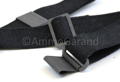 M1 Garand USGI Pattern Web Sling Two Point Black Cotton Made In USA with Parkerized Steel Hardware close-up