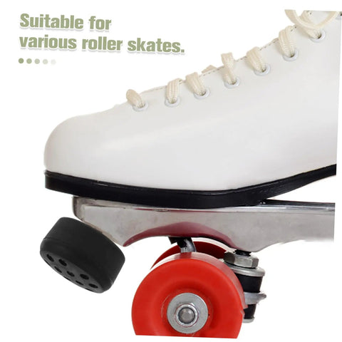 2 Pack Toe Stops For Roller Skates With Adjustable Rubber Brake Heads for Quad Skates Replacement Brakes shown attached