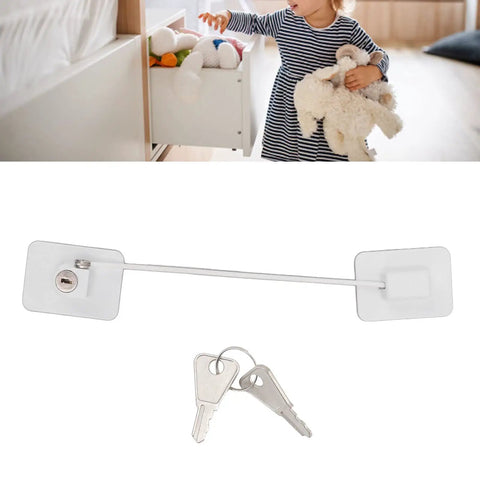 Fridge Lock With No Drill Adhesive Install, Kidproof White ABS And Stainless Steel Refrigerator Lock With 2 Keys