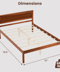 Rock Solid Mid Century Modern Full Size Wood Platform Bed With Reinforced Slat Support And Roomy 16 Inch Under Bed Storage No Box Spring Needed For Hassle Free Assembly In Classic Walnut Finish dimensions shown.