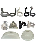 Various fume hood components including flexible hoses and exhaust attachments for Rock Solid Stainless Steel Fume Hood with Flexible Gooseneck.