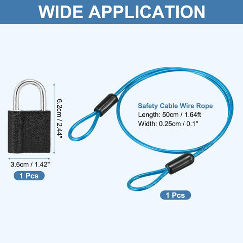Blue Heavy Duty Safety Cable Wire Rope With Double Loop Built To Last 1.64 Ft Braided Steel PVC Coated Lanyard With Lock And Keys