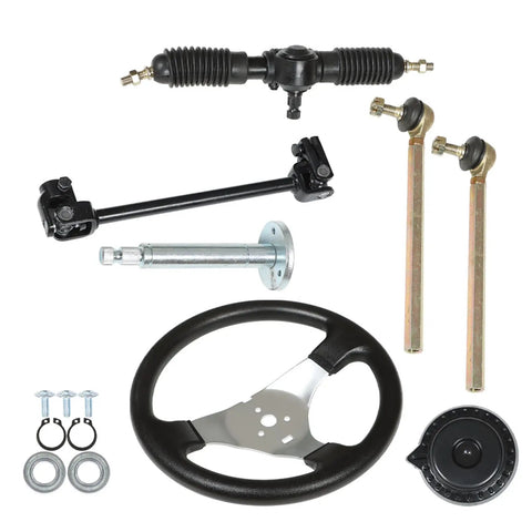 Heavy Duty 300mm Steering Wheel Steel Kit With 320mm Rack And Pinion Adjustable Shaft Set Replacement for 110cc Go Karts ATVs Quads