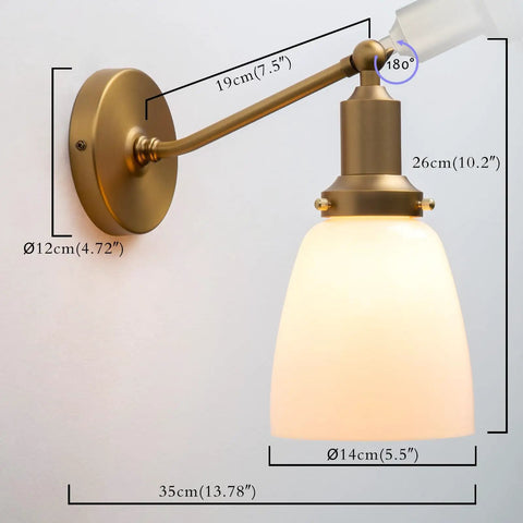 Industrial Vintage Slope Pole Wall Mount Sconce With 5.5 Inch Oval Milk White Glass Shade Retro Vibe Antique Style Wall Lamp E26 Base