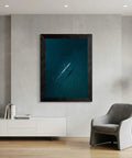 Framed Canvas Wall Art Aerial Rowing Scull In Deep Teal And Navy Ocean Hues With Floating Illusion Modern Black Frame 8x10