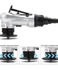 SI FANG mini pneumatic chamfering tool side view; metallic silver body with black depth dial and nozzle