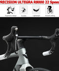 Close-up of drop handlebars on Race Ready Carbon Road Bike with Lightweight 700C Frame Disc Brakes 22 Speed R8000 Groupset 28C Tires