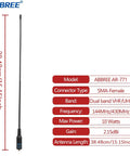 Dual Band Ham Radio Antenna 15.15 Inch Soft Whip SMA Female Connector for Baofeng UV5R specs and measurements