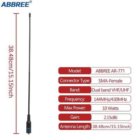 Dual Band Ham Radio Antenna 15.15 Inch Soft Whip SMA Female Connector for Baofeng UV5R specs and measurements