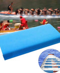 Blue Dragon Boat Seat Pad Cushion, EVA foam, 350x190x45mm, shown with dragon boat in background for training and competition.