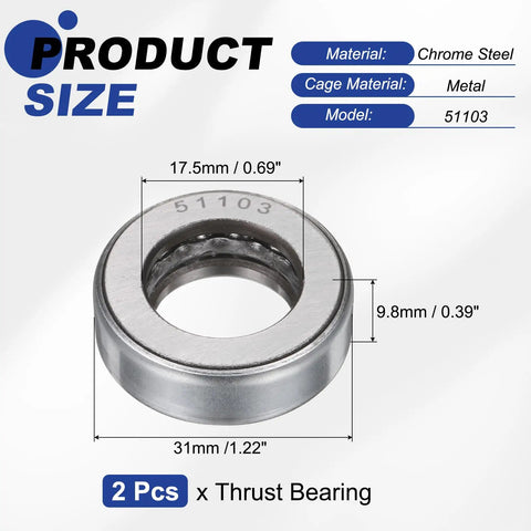 Thrust Bearing Set 2 Pack Beefy Full Complement Chrome Steel Tapered Roller Bearings With Case Hardened Steel 0.69 Inch Bore 1.22 Inch OD 0.39 Inch Width Heavy Duty High Temperature Resistant, 2 pcs