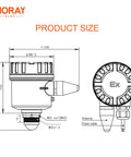Technical drawing of the Smart WiFi Radar Level Sensor for Water Tank and Oil Tank, showing size and components.