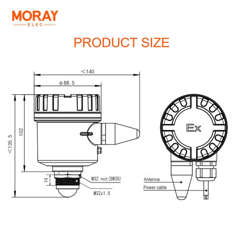 Diagram of Smart WiFi Ultrasonic Water Tank Level Sensor With Tuya Smart Life App Alerts Remote Monitoring IP65 Waterproof