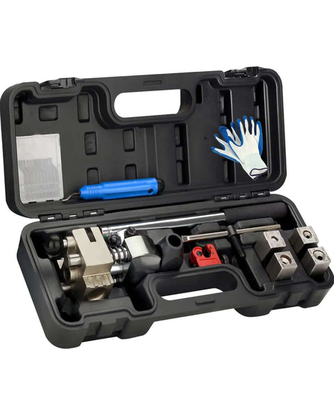 Brake Line Flaring Tool Kit 45 Degree Bubble and Double Flare Set in open case with tools and gloves for soft metal tubes