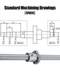 Diagram and photo of High Precision Ground SFU50 Ballscrew With Keyway, Step, Plane, Wrench And Threaded Hole For Manipulators.
