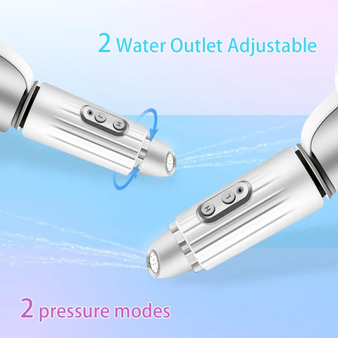 Super Handy Electric Portable Bidet For On The Go Clean Up Rechargeable Mini Handheld Sprayer showing adjustable water outlets