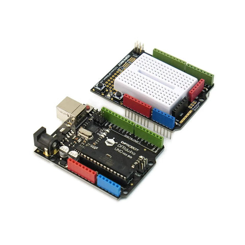 Advanced Arduino Starter Kit With 30 Projects And 190 Plus Components For Adults And Makers Includes Servo Motor IR Remote LED Matrix And IoT Ready Uno R3 Electronics Kit showing two black circuit boards with connectors and an attached breadboard.