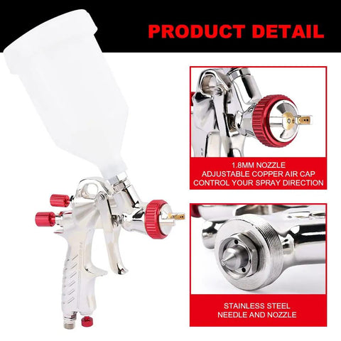 R700 LVLP Air Spray Gun With 1.8mm Nozzle Gravity Feed Paint Sprayer 600cc Plastic Cup, adjustable valves, pro-grade finish