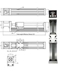 Heavy Duty 60Mm Wide Xyz Axis Linear Actuator Kit Featuring Nema23 Motor And Sfu Precision Ball Screws engineering drawing.
