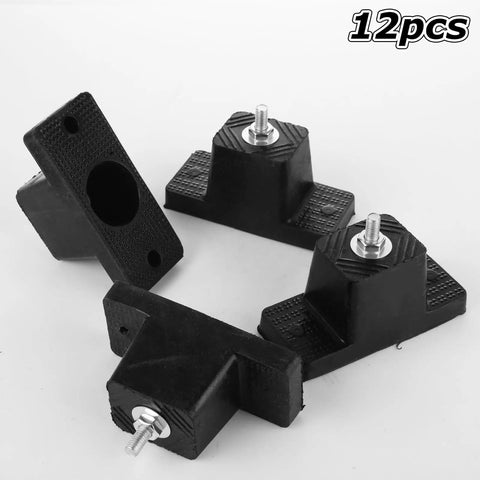 Heavy Duty Rubber Vibration Isolator Mounting Brackets With 12 Pack Anti Vibration Pads For Mini Split Hvac Condenser Units, four black rubber mounts with fasteners.
