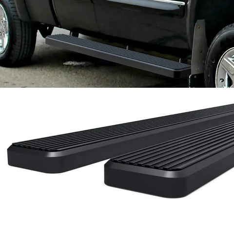 6 Inch Black Running Boards Kit For Chevy Silverado GMC Sierra 1999-2013 with non-slip pads installed on truck