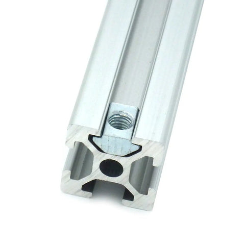 Kicker Grade M5 T Nuts For 20 Series Aluminum Extrusion Construction, 100 Pack showing a close-up of silver aluminum extrusion profile.