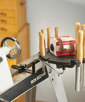 Heavy Duty Lathe Tool Holder With Steel Pivot Arm And 12 Slot Tray For Woodturning Chisels, Round Tool Organizer Mounts On Lathe Bed For Quick Access