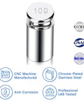 Stainless Steel Calibration Weight Set For Digital Scales, 1g 2g 5g 10g 20g Total 38g With Tweezers shown in focus with features.