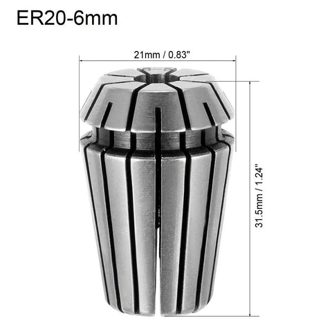ER20 6mm Spring Collet Chuck For CNC Milling Lathe And Engraving Machines, showing front view, dimensions labeled