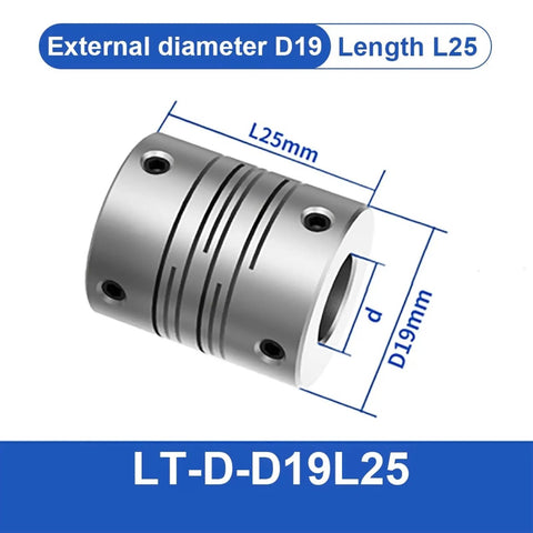 Heavy Duty Parallel Line Coupling LT D19L25 Motor Flexible Shaft Aluminum Alloy Encoder Connection For 3D Printer Groove Cardan Rig, showing dimensions.