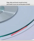 Top Shelf Heavy Duty Tempered Glass Lazy Susan Turntable close-up of smooth edge and base, showcasing safety features and design.