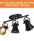Three Light Black Track Lighting Kit With Rotatable Heads Industrial Ceiling Light, adjustable angles shown, black metal finish.